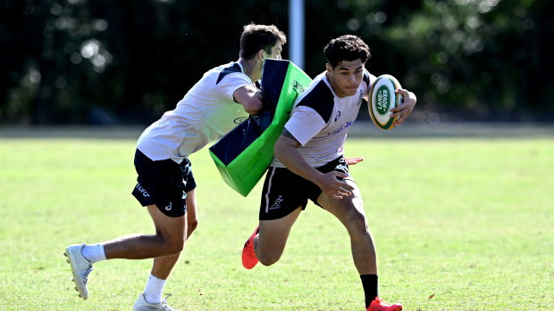 Noah Lolesio goes about his business at Wallabies training on the Sunshine Coast.