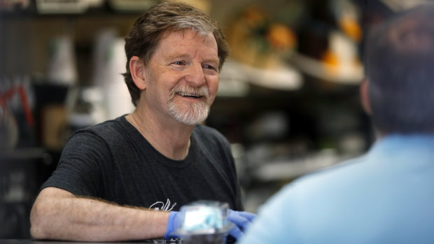 Baker Jack Phillips, owner of Masterpiece Cakeshop, back at his shop on Monday after winning the Supreme Court case.