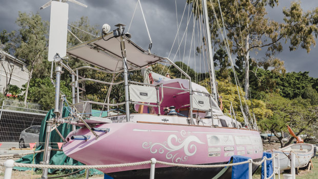 Ella's Pink Lady - Jessica Watson's boat from her solo round the world journey. It sits at Queensland Maritime Museum.