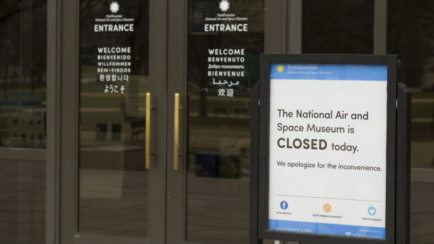 The Smithsonian Institution National Air and Space Museum is closed during the partial government shutdown on Friday.