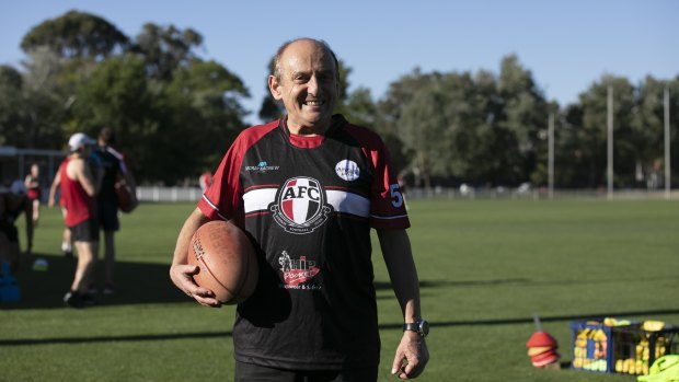 Manuel Xyrakis in footy mode. The family is long-time sponsors of the Ainslie Football Club.