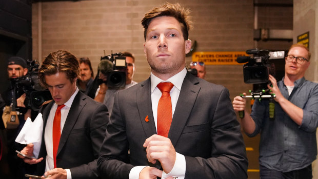 Toby Greene leaves the AFL tribunal on Tuesday night.