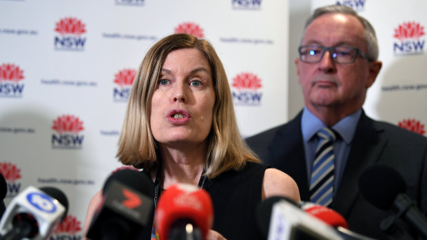 NSW Health Minister Brad Hazzard (right) and NSW Chief Health Officer Dr Kerry Chant speak to the media.