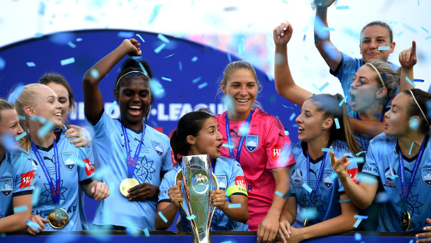Champions: Sydney FC celebrate their win over the Glory in the W-League grand final at Jubilee Stadium.