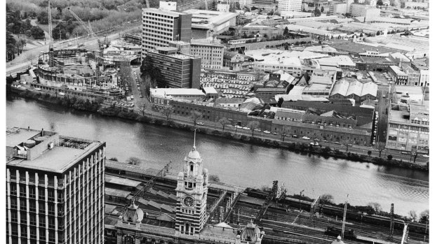 Aerial view of the Southbank and the Concert Hall under construction, 1979.