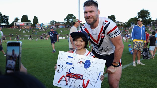 Fans welcome Angus Crichton back to rugby league during a NSW Cup game last year.