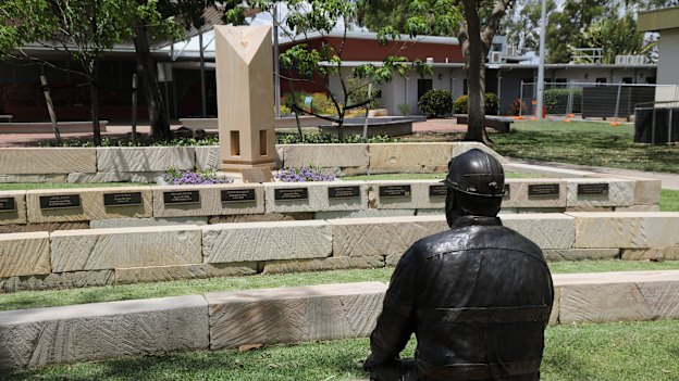 Moranbah’s town square memorial to the region’s lost coal miners.