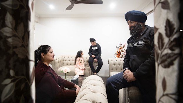 Manpreet Singh with his family in lockdown in Schofields, Sydney.