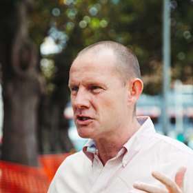 Inner West Mayor Darcy Byrne speaks at Victoria Park.