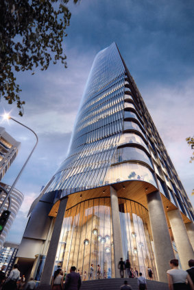 An artist's impression of the 195-metre tower proposed for the Telstra Exchange site at St Leonards.