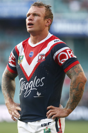 Slow going: Jakob Friend of the Roosters reacts after conceding a try in round four.
