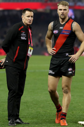 Proud: Bombers coach John Worsfold with Stringer.
