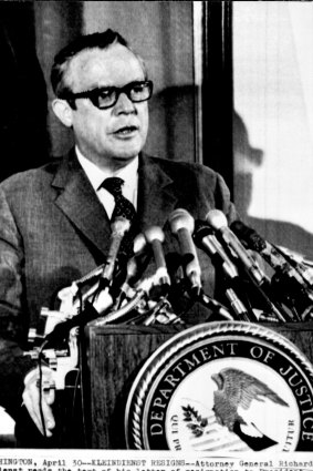 Attorney General Richard G. Kleindienst announces his resignation on April 30, 1973.