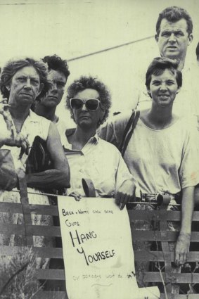 Some of the crowd outside the Sian Kingi inquest at Noosa in 1988.
