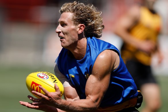 Bulldog Aaron Naughton on the track in Perth.