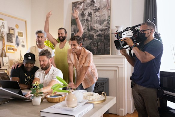 The five original members of Queer Eye, behind the scenes of season seven.