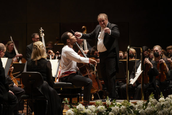 Sheku Kanneh-Mason and chief conductor Jaime Martin with the MSO at its mid-season gala.