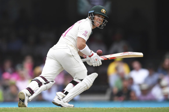 David Warner runs on day four of the third Test against New Zealand. 
