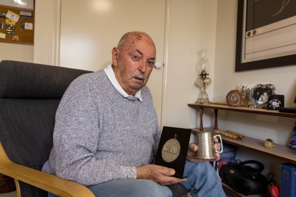 Retired firefighter John Rodda at his home on the NSW-Victoria border. 