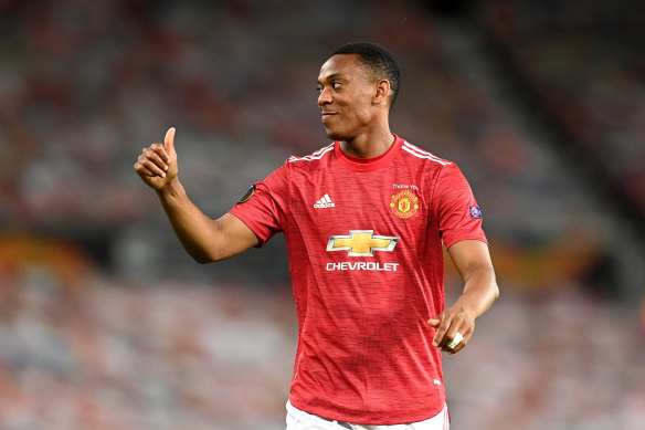 Manchester United's Anthony Martial reacts during United's win.