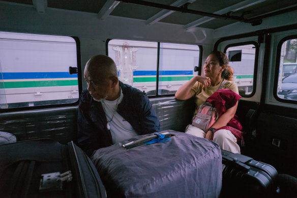 Edgar Matobato and his wife ride to the airport, escaping the Philippines with a new identity. 