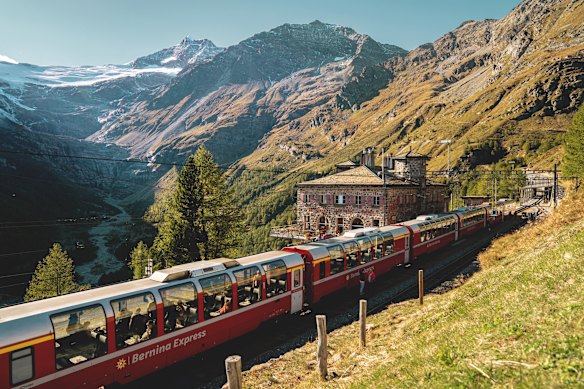 The panoramic carriages of the Bernina Express.