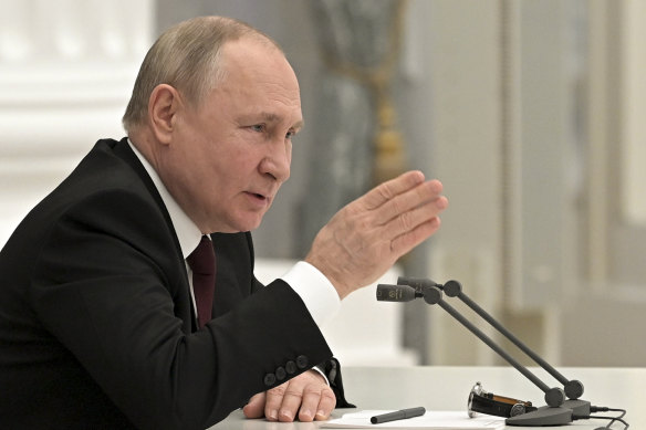 Russian President Vladimir Putin speaks during a televised Security Council meeting.