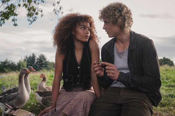 Whitney Peak (left) and Joseph Zada in a scene from The Hunger Games: Sunrise on the Reaping.