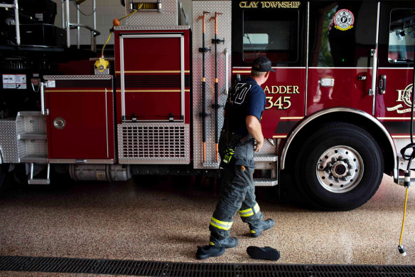 Firefighter Ben Krieg at the station where a baby was left in its Safe Haven drop-off box in April.