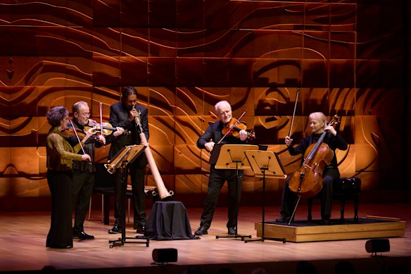 William Barton (third from left) performs with the Brodsky Quartet. 