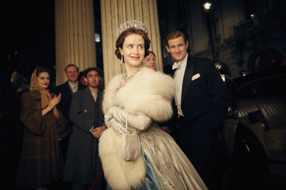 Claire Foy and Matt Smith in a scene from "The Crown".
