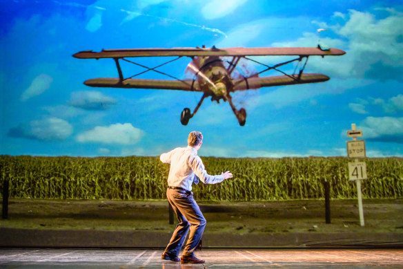 The North by Northwest crop-duster scene, reinvented for the stage.