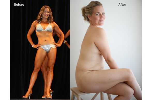 Taryn Brumfitt in her famous before and after photos from 2013.