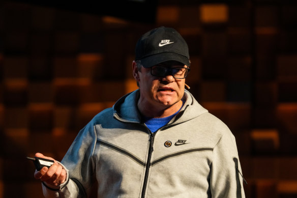 Claremont Capital’s Bob Desmond from  brought a sporty look to  the stage to talk  Adidas.