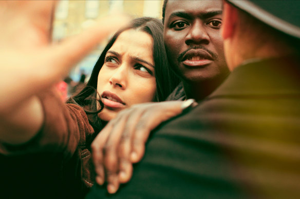 Freida Pinto, left, and Babou Ceesay in Guerrilla, written and produced by  John Ridley.