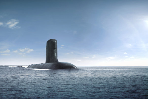 An artist’s impression of the of the Royal Australian Navy’s future submarine. 