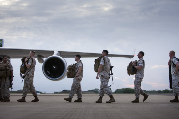 US marines leave Darwin. The US would like to deploy more forces to the Top End but Chinese ownership of Darwin Port impedes that.