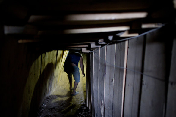 One of the tunnels used by Palestinians to receive building materials in Rafah, southern Gaza.