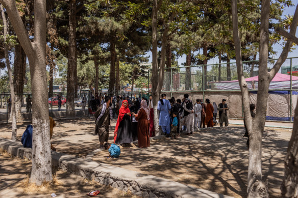 Families gathered in a small park in Kabul after fleeing Kunduz. 