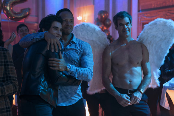 Wyatt (Gonzalo Aburto de la Fuente), Billy (Emerson Brooks) and Colin (Tuc Watkins) in Uncoupled, which portrays the sometimes brutal bitchiness of the gay social scene.