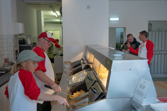 Workers at the Chunks fish-and-chips shop in Hartlepool, England.