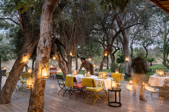 Meals are served in the main lodge or an intimate lantern-lit outdoor boma.