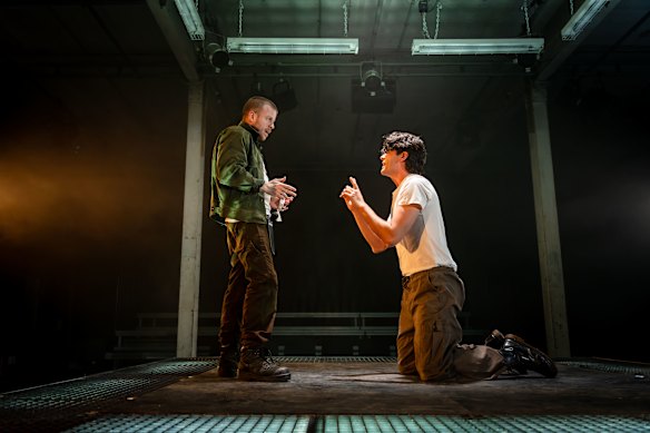 Mark Yeates (Cyrano) and Callum O’Malley (Christian) in a scene from Cyrano de Bergerac at fortyfivedownstairs.