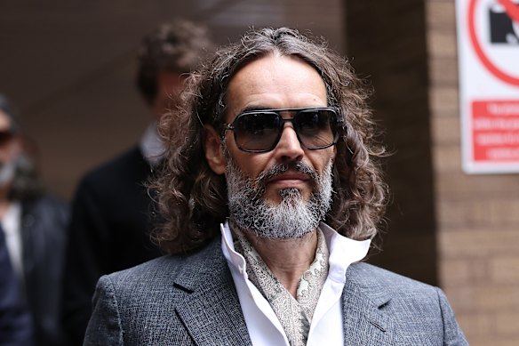 Russell Brand departs court on Monday.