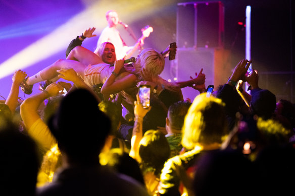 Crowd-surfing at the US’s Coachella festival this year, after the band’s album Comfort to Me drew global attention.