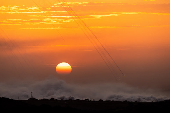 Smoke rises from the Gaza Strip after an Israeli airstrike, seen from Sderot, Israel.