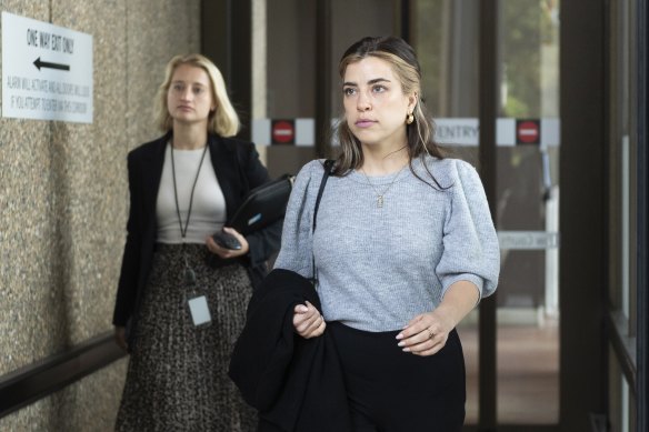 Rachael Ulrich (right) leaves the Federal Court after giving evidence on Wednesday.