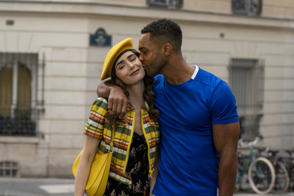 Lily Collins and Lucien Laviscount in Emily in Paris.