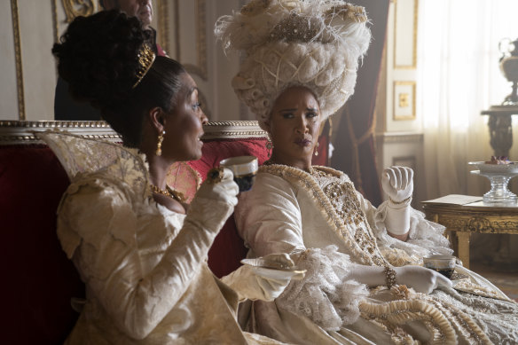 Adjoa Andoh as Lady Danbury and Golda Rosheuvel as Queen Charlotte.