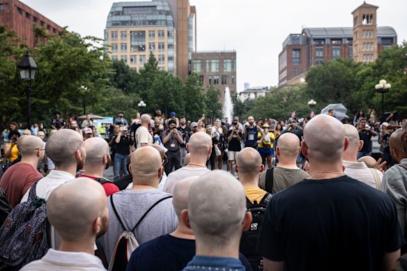 Attendees at a Bald Meet-Up in Washington Square Park in New York in June. 